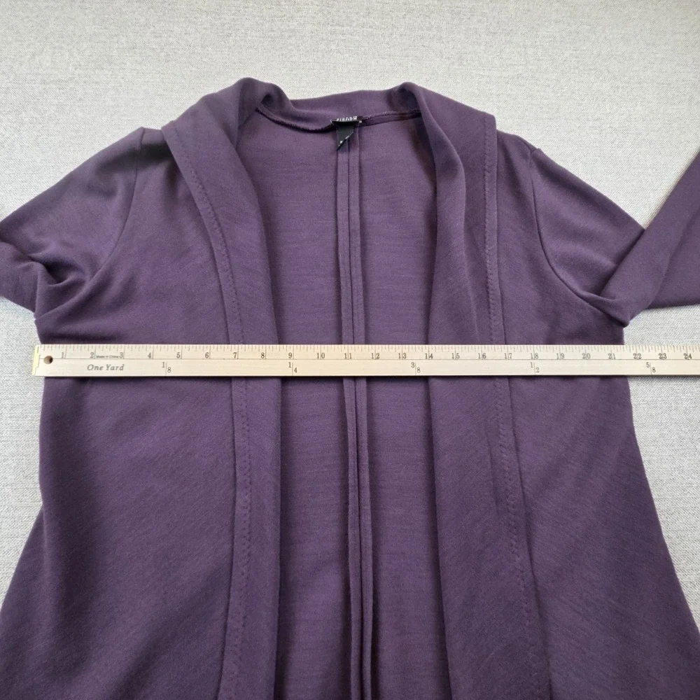 Eileen Fisher Open Front Cardigan Women's Medium Purple Wool‎ Blend Wrap Office